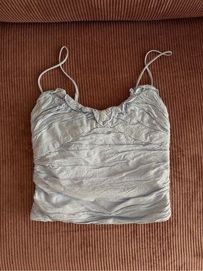 Zara Pale Blue Ruched Spaghetti Strap Tank